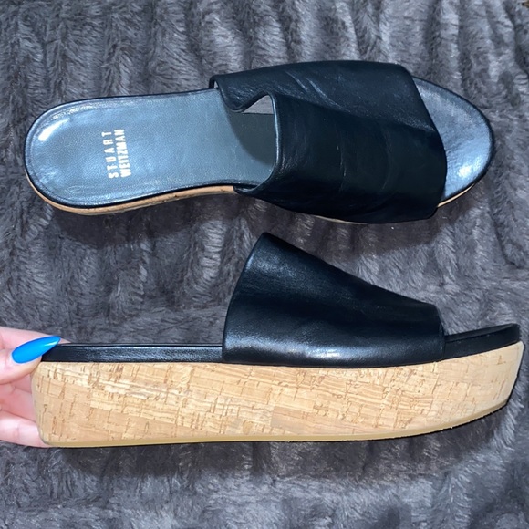 🎀Stuart Weitzman Black leather cork sandal platform! - Picture 4 of 9